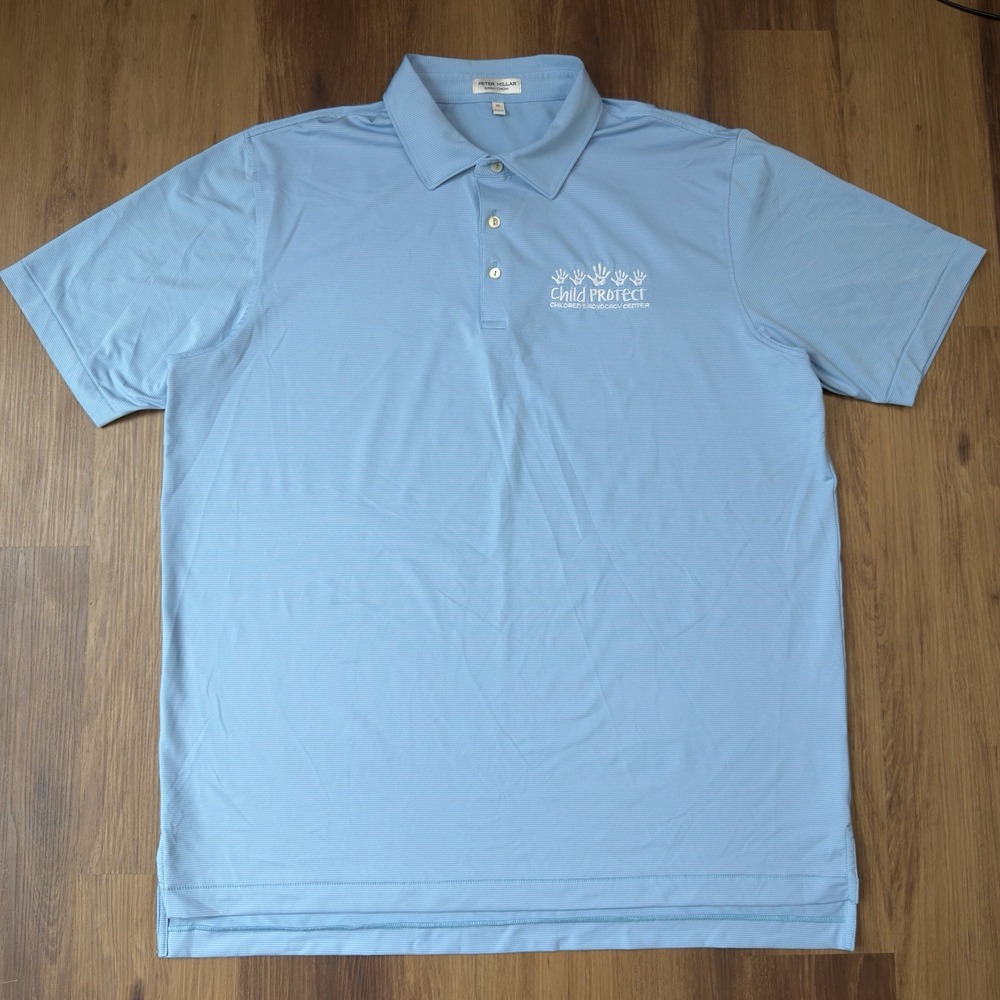 Peter Millar Summer Comfort Polo Shirt XL Blue Stripe Child Protect MF23EK11S